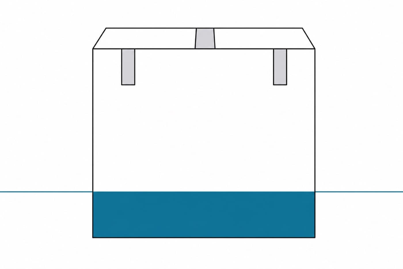 A flat illustration of a large crate with only the bottom fifth filled solid, a line marking the fill level.