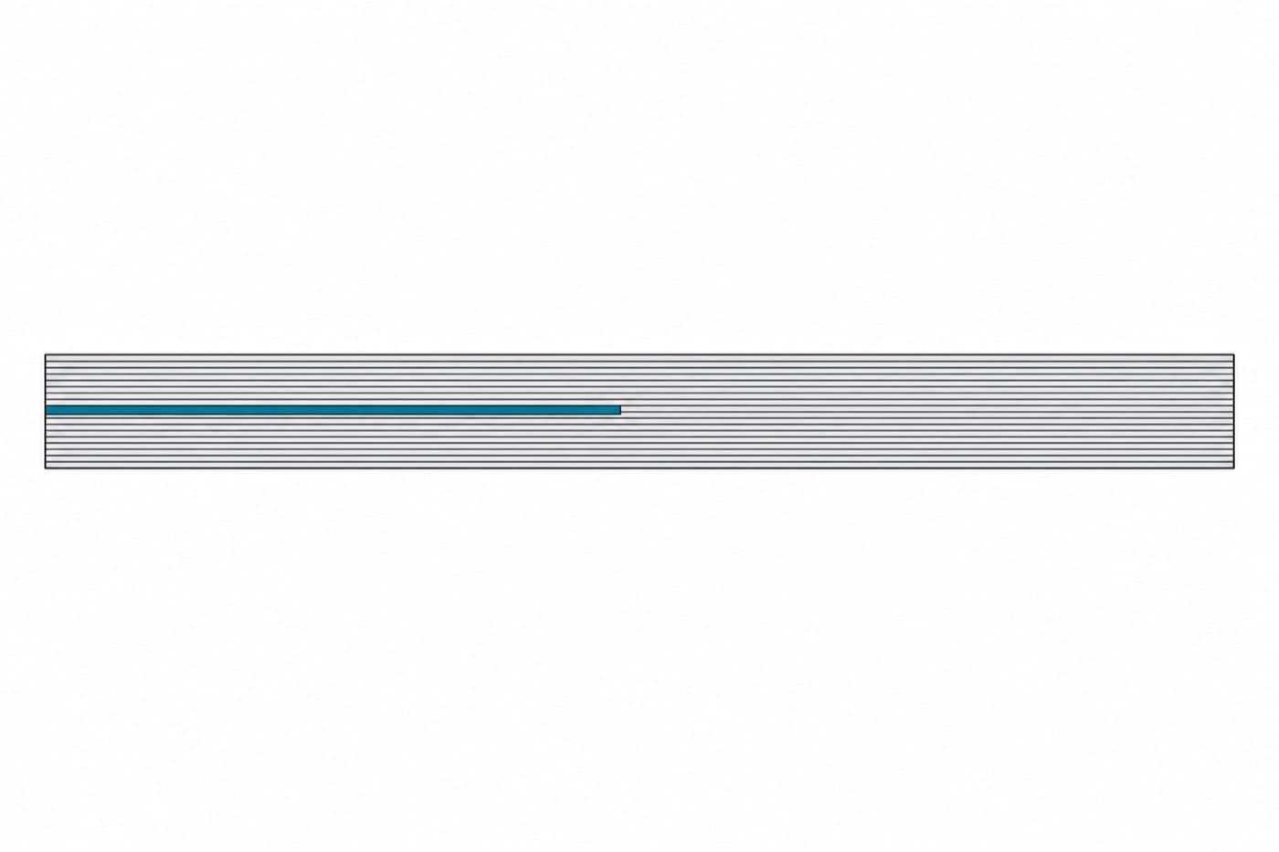 A flat illustration of a thick stack of paper seen edge on as a band of fine parallel lines, one sheet protruding further than the rest.