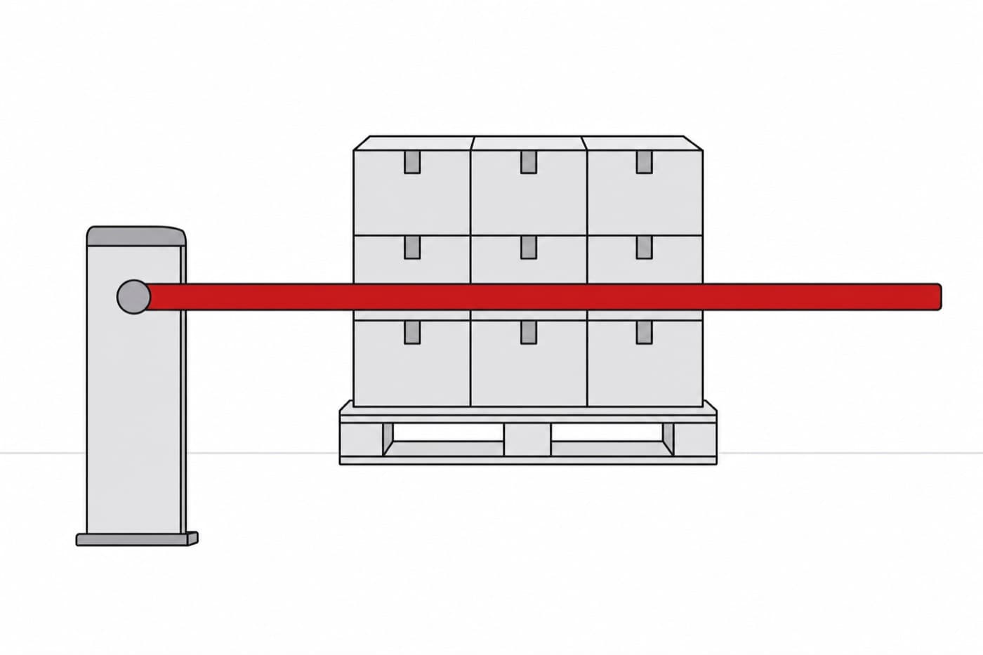 A flat illustration of a loaded pallet standing behind a horizontal barrier arm.