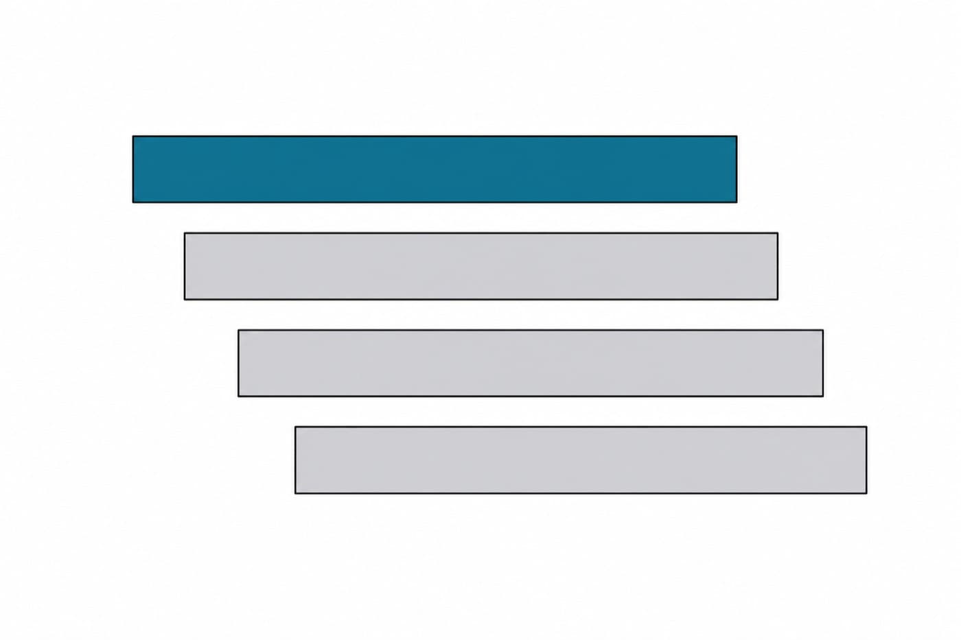 A flat illustration of four stacked horizontal bands of decreasing width, arranged like a simple flight of steps descending to the right.