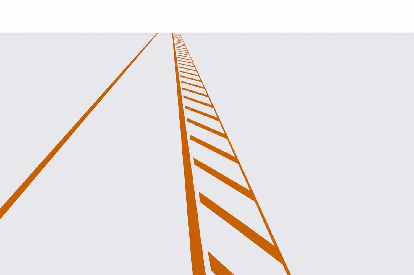 A flat illustration looking along a warehouse floor at knee height, painted lines marking a walkway separated from the open floor by a hatched band.